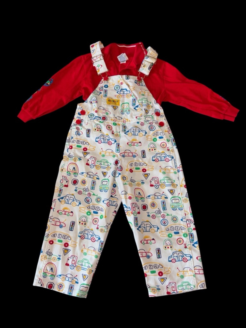 Vintage Osh Kosh B’Gosh Kids Overalls with Colorful Car Print Size 4T